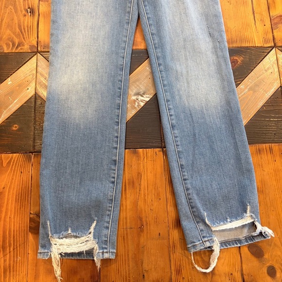 FRAME Le High Straight Jeans Light Wash Distressed Raw Hem Women 26 Crop Ankle - Picture 3 of 7
